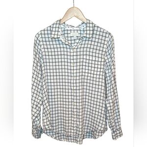 Lucky Brand Plaid Button Down Shirt Women's Large Gray Ivory Long Sleeve Cotton